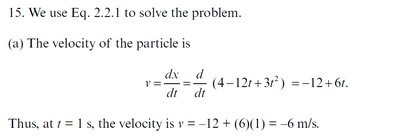 Worked example of velocity from position function
