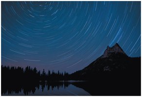 Star trails in the night sky due to Earth's rotation