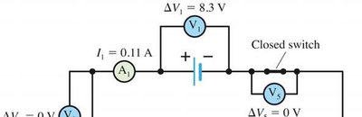 Simple DC circuit with voltmeters and ammeters