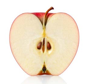 Apple cut in half, analogy for Earth's thin crust