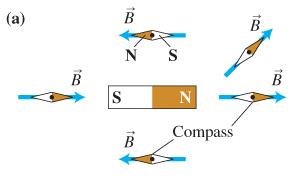 Compass mapping magnetic field lines