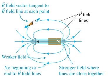 Field lines are continuous and denser where the field is stronger