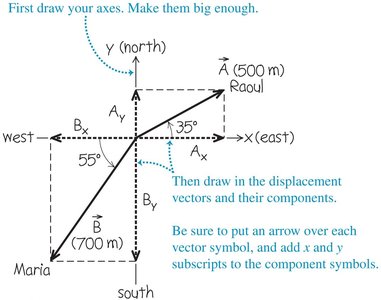 Displacement vectors for Raoul and Maria