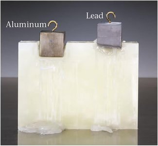 Aluminum and lead blocks melting wax