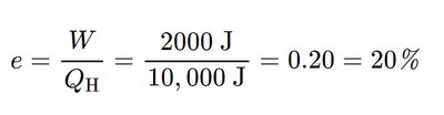 Thermal efficiency equation for a heat engine