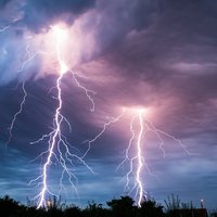 Lightning striking from clouds to the ground