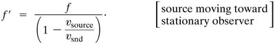 Equation for Doppler effect, source moving toward observer