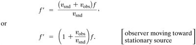 Equation for Doppler effect, observer moving toward