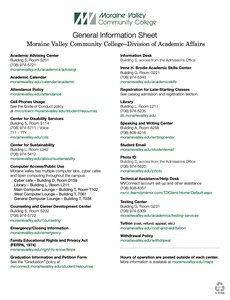 General Information Sheet for Moraine Valley Community College