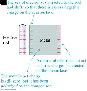 Polarization of a metal by a positive rod