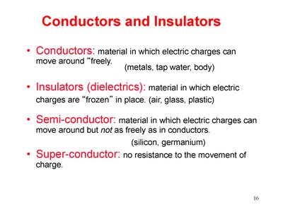 Definitions of conductors, insulators, semiconductors, and superconductors