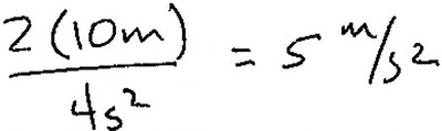 Calculation for acceleration using 2(10 m)/4 s^2