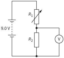 Potential divider circuit with variable resistor and voltmeter