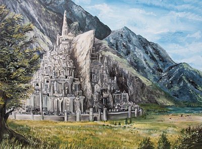 Artistic depiction of Minas Tirith, not a projectile diagram