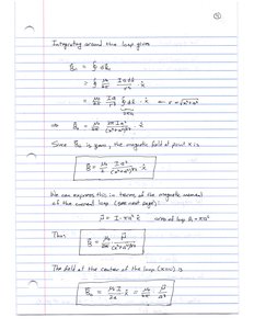 Integration and result for the field on the axis of a current loop