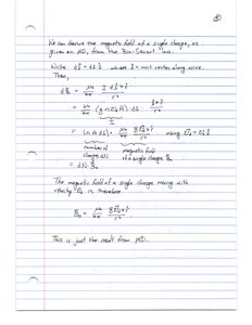 Derivation of the magnetic field of a moving charge using Biot-Savart Law