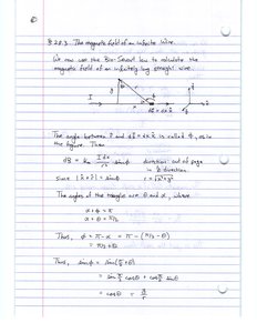 Diagram showing the geometry for the magnetic field around an infinite straight wire