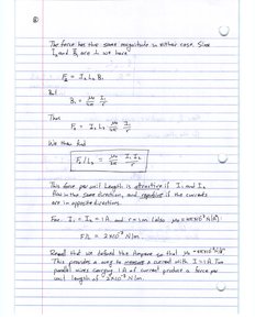 Calculation of force per unit length between two wires