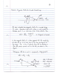 Diagram of a circular current loop and calculation of the field on its axis