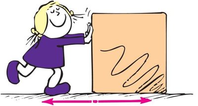 Girl pushing a box at constant speed, friction equals applied force