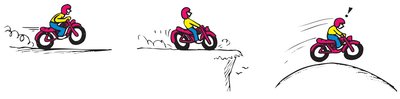 Motorcycle jumping off a ramp, illustrating acceleration