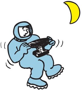 Astronaut shaking an object, illustrating inertia in space