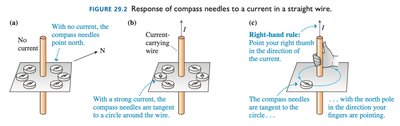 Compass needles responding to a current in a straight wire