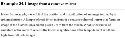 Example 24.1: Image from a concave mirror