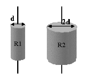 Two cylindrical resistors with different diameters