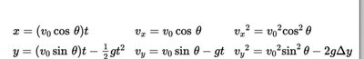 Projectile motion equations for general angle