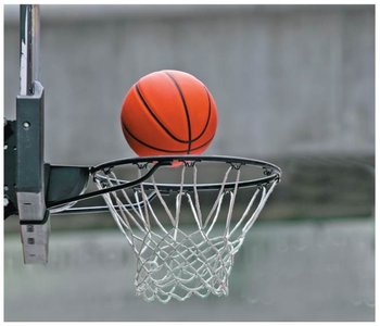 Basketball descending, converting potential energy to kinetic energy