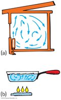 Diagrams of convection in a room and in a pan of water