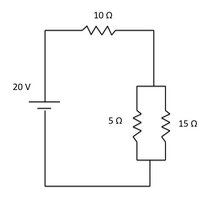 Circuit with 10, 5, and 15 ohm resistors