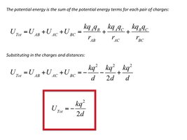 Potential energy formula for three charges