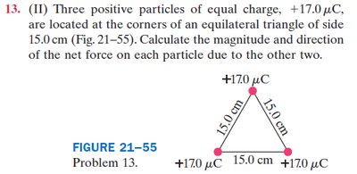 Three charges at triangle corners