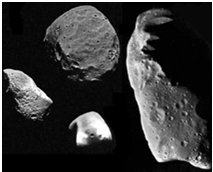 Asteroids of various shapes and sizes