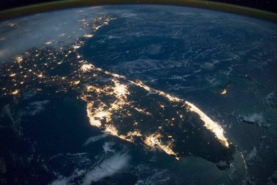 Earth viewed from space, illustrating the Earth-ionosphere system