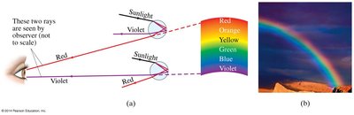 Formation of a rainbow by dispersion in water droplets