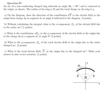 Arc of charge with angle and electric field direction