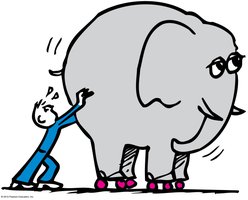Person pushing an elephant illustrating mass and acceleration