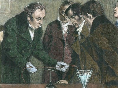 Oersted's experiment demonstrating the relationship between electricity and magnetism