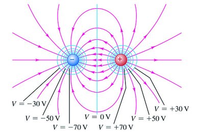 Equipotential surfaces and electric field lines for a dipole
