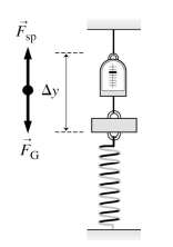 Spring-mass system with increased extension, showing force balance