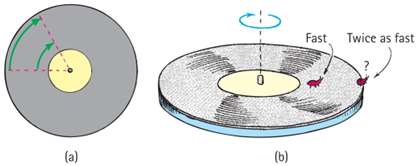 Tangential speed comparison on a rotating disk