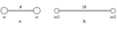 Comparison of two dumbbells with different mass distributions