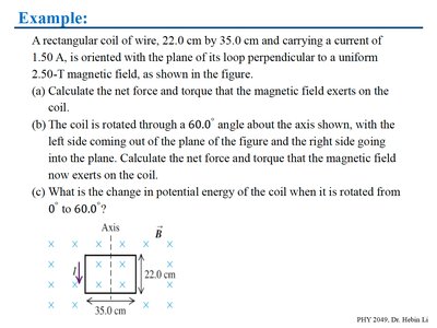 Example: Rectangular coil in a magnetic field, calculation of force, torque, and energy