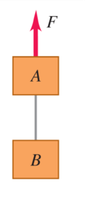 Two blocks connected vertically by a rope, with an upward force applied