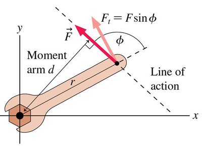 Lever arm and line of action for torque calculation