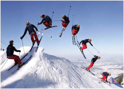 Composite image showing skier's motion in sequence