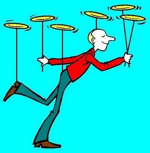 Cartoon of spinning plates representing rotational motion